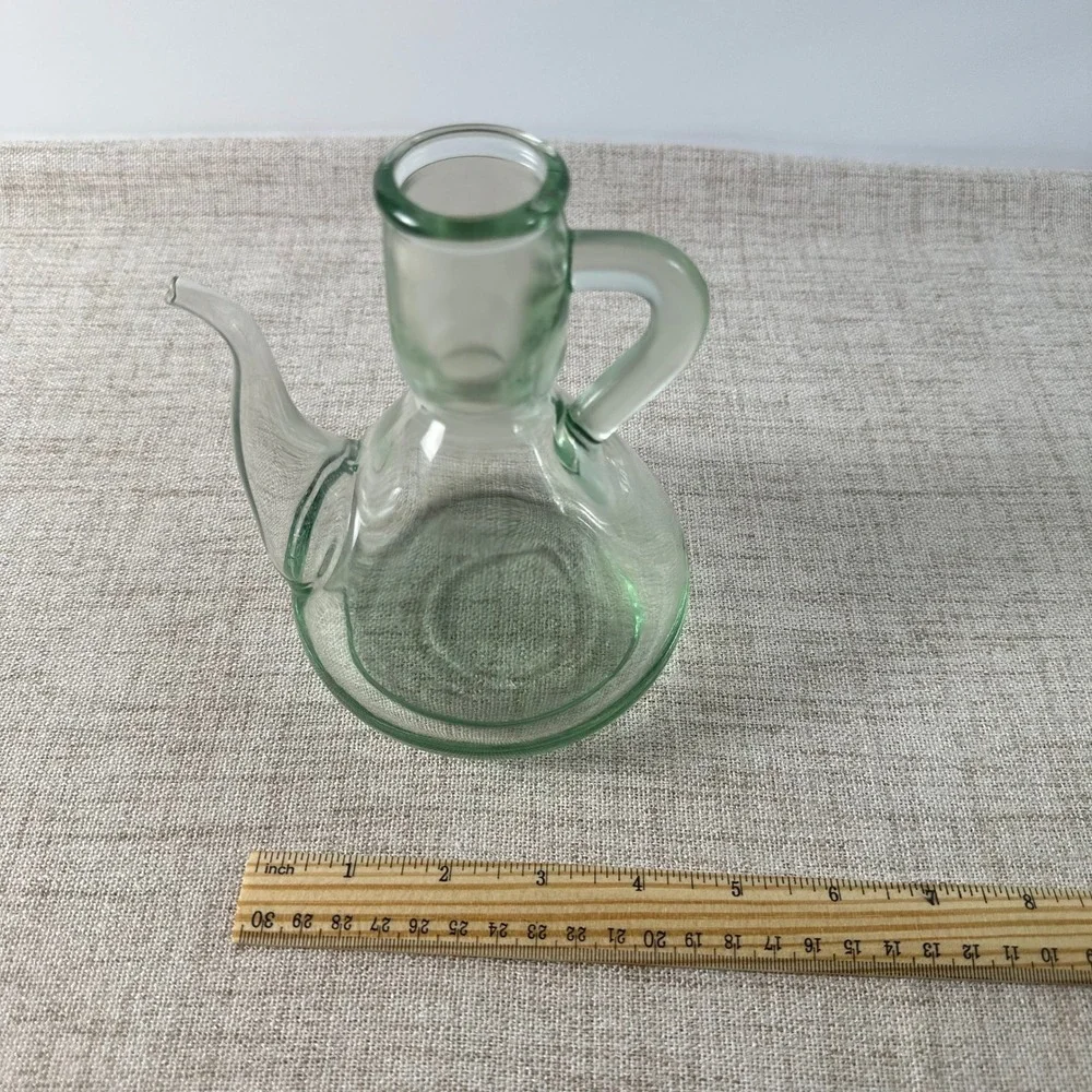 Vintage Green Glass Long Spout Cruet | Hand Blown Pitcher | Sculptural Glass